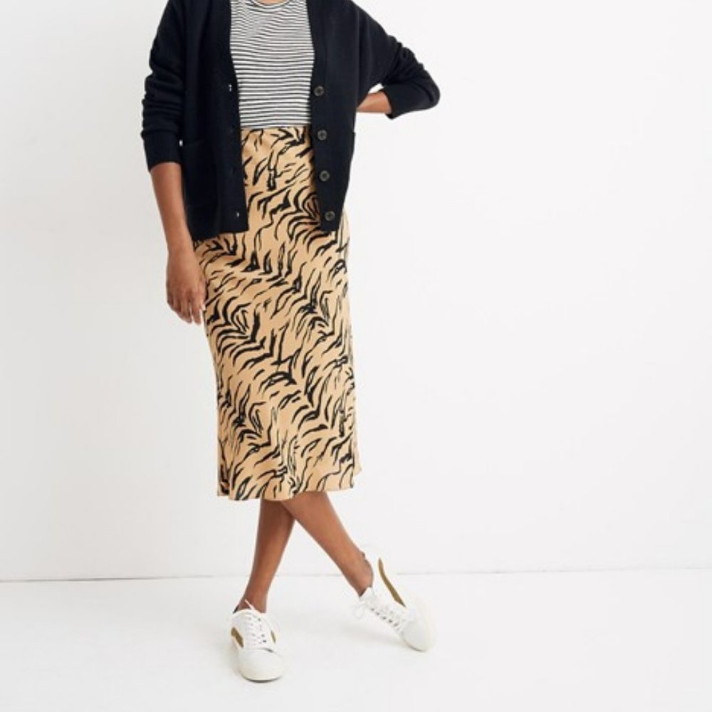 Madewell silk midi slip skirt in tiger stripe - 00